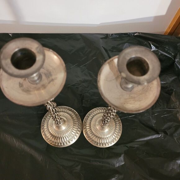 Pair Of Braidef Twisted Silver Color Candlestick Holders 14.5" Tall - Picture 5 of 9